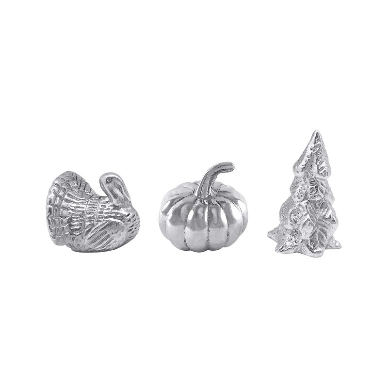 Mariposa Holiday Set Turkey, Pumpkin, Evergreen Tree Handcrafted Napkin Weight, One SIze, Silver - Image 1